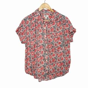 Floral Gauzy Shirt Pink Womens M Cotton Indie Cottagecore Boho Earthy Granola